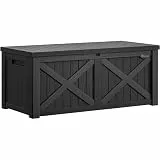 YITAHOME 450L Große Gartenbox mit X-förmiger Front, wasserdichte Resin Aufbewahrungsbox als Sitzbank für Terrasse, Poolzubehör & Gartengeräte – Abschließbar, Schwarz