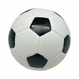 Relaxdays Fussball Spardose, Ø 15 cm, Kunstharz Sparbüchse, Drehschloss, Geschenkidee Kinder & Fußballfans, schwarz/weiß