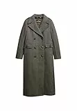 Superdry Damen Zweireihiger Mantel aus Wollmischung Elfenbein/Schwarzes Fischgrätmuster 40