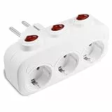 Steckdosenadapter mit 3 horizontalen Steckdosen und 3 unabhängigen Schaltern - Mehrfachstecker für die Wand für Küche Büro(Weiß mit 3 Schaltern)