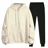 DUHGBNE trainingsanzug damen Jogginganzug Damen Set Baumwolle Große Größen Trainingsanzug Winter Sport Hosenanzug Zweiteiler Casual Warme Sportanzug 2 Teilig Einfarbig Homewear