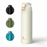 SANTECO Trinkflasche mit Leckage-Sicherheitssperre, Thermosflasche Edelstahl 1l BPA-Frei, isolierflasche mit Tragetasche, Wasserflasche Spülmaschinenfest für Reisen Camping Grau
