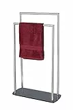 WENKO Handtuchständer Mod. Ravina freistehender Handtuchhalter Edelstahl mit Glasboden für Bad und Schlafzimmer platzsparend und stabil Maße 48 x 80 x 20 cm Farbe Silber glänzend und Schwarz