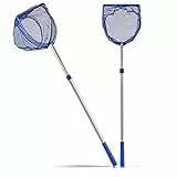 BigDean 2X Kescher 75-121 cm lang - Teichkescher mit Teleskopstange - Feinmaschig (2 mm) - Für Teich, Algen & Swimming-Pool - Algenkescher Nylon-Netz