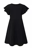 SFreeBo Kleid Mädchen Sommer Kinder Kleider Mädchen Rundhals Knielang Einschulung Sommerkleid Mädchen 146-152,Schwarz