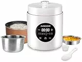 Audecook Reiskocher Klein 1,5 L mit Low Carb Funktion and Dampfgarer, Mini Rice Cooker mit 7 Funktion Digitaler Multikocher Timer Warmhaltefunktion für Gesunde Ernährung Multicooker 3 Personen (Weiß)