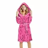 U2SKIIN Bademantel Damen mit Kapuze kurz flauschig Plüsch weich warm Morgenmantel Damen leicht Bademäntel für Frauen (Rosen, S/M)