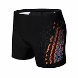 AMZSPORT Badehose Herren Kurz Schwimmhose Eng Wassersport Badeshorts, Schwarzorange L