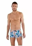 HOM Herren Badehose Port CROS Swim Trunks, Postkarte mit Rautenmuster, Orange/Blau, S