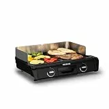 Tefal BBQ Family Elektrischer Tischgrill, 2 getrennte Grillflächen, 2 Thermostate, antihaftbeschichtete Alu-Druckguss Grillplatten, spülmaschinengeeignet, extra tiefe Rillen, Schwarz/Silber, TG800N10