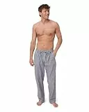 DANISH ENDURANCE Schlafanzughose Herren Lang, 100% Bio-Baumwoll Schlafanzug Lang, Pyjama Hose Herren mit verstellbaren Bund, Marineblau gestreift, L
