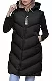 RMK Longweste Damen Steppweste Lang Weste Mantel Ärmellos Jacke Outdoor Warm Winter mit Kapuze We.801 Schwarz (48-50) 3XL