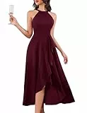Aupuls Vokuhila Kleid Lang Festliche für Damen Neckholder Langes Kleider Elegant für Hochzeitsgast Sexy Abendkleider Ballkleid Auplm08 Burgundy S