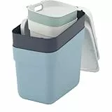 CURVER Ready to Collect Mülleimer Set perfekt zur Trennung von Abfall, Mülltrennsystem stapelbar, 4er-Set (5L + 10L + 2x20L), Sortiert (Weiß, Dunkelgrau, Grün, Blaugrau)