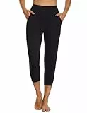 MOVE BEYOND Butterweiche Jogginghose Damen 3/4 Trainingshose Yoga Hose Sommer Capri Sporthose Hoher Bund, Schwarz, L