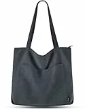 Prite Handtasche Damen Tote Bag Shopper Groß Umhängetasche Cord Beuteltasche Stofftasche für College Schule Arbeit Reisen Einkaufen (Grau)