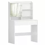 VASAGLE Schminktisch, Frisiertisch mit Spiegel und Einer Schublade, Kosmetiktisch, verstellbare Ablagen, modern, 40 x 70 x 136 cm, wolkenweiß RDT118W01