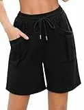 Aottori Shorts Damen Sporthose Kurz Baumwolle Hosen Sport Jogginghose Sommer Locker Sportshorts High Waist Trainingshose mit Taschen Elastischer Bund für Fitness Running Schwarz M