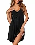 Crewhpo Nachthemd Damen Kurz Ärmelloses Nachtwäsche Baumwolle Nachtkleid Straps mit Tiefer V-Ausschnitt Negligee Sexy für Frauen Schlafshirt Sleepshirt Sleepwear