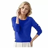 Generisch Pullover mit Rundhalsausschnitt für Damen, einfarbig, mit Langen Ärmeln (Blue, S) 2025