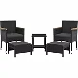 Yaheetech 5er Set Rattan Gartenmöbel Balkonmöbel Terassenmöbel Außen Kleiner Balkon mit 2 Einzelsofas & 2 Fußhocker & 1 Kaffeetisch, Schwarz & Grau