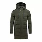 UHouse Wintermantel Herren Steppmantel Winter Puffer Mantel mit Kapuze Dicke Daunenmantel Warm Winterjacke Outdoor Steppjacke Lang Mäntel Männer Winterparka Lange Pufferjacke Parka Armeegrün 5XL