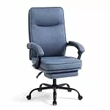 MZLEE Ergonomischer Bürostuhl Schreibtischstuhl Chefsessel Computerstuhl Ergonomisch mit Fußstütze und Verstellbare Rückenlehne 90-135° für Homeoffice Navy blau Stoff 150kg