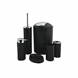 MSV Badezimmer Set, 6-teiliges Badzubehör Seifenspender, WC Bürste, Seifenschale, Kosmetikeimer und Zahnputzbecher Schwarz matt