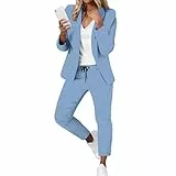 Generisch Hosenanzüge Für Damen Blazer 2-teilig Anzugjacke Karo Einfarbig Anzug Set Slimfit Festlich Damenanzug Freizeitmantel Business Mode Revers Mantel Sportlich Streetwear Elegant