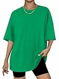 OYIGELZ Damen T-Shirt Oversized Lockere Passform Kurzarm Tops Sommer Tshirt Basic Bluse Rundhals Oberteile Weiten Trainiere Tshirt Baumwolle Tee(Grün-K1,M)
