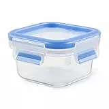 EMSA Clip & Close Frischhaltedose, quadratisch, 0,20 L, Aufbewahrungsbox, 100 Prozent dicht, spülmaschinen-, gefrier-, mikrowellenfest, Transparent, Blau, Made in Germany, 508535