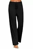 Ekouaer Schlafhose Damen Schlafanzughose Damen Lang Pyjama Hosen Baggy Jogginghose mit Kordelzug Schwarz XL