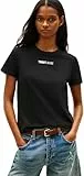 Tommy Jeans Damen T-Shirt Kurzarm Essential Logo mit Rundhalsausschnitt, Schwarz (Black), M