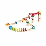 Hape Zweispurige Murmelbahn mit Domino - Doppelspur Kugelbahn Set aus Holz mit Murmeln und Dominoeffekten, Kreatives Lern- und Konstruktionsspielzeug, für Kinder ab 3 Jahren