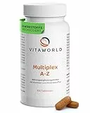 Multivitamin A-Z – Multivitamin Tabletten hochdosiert mit 24 Vitaminen & Mineralstoffen (100 Tabletten) – idealer Vitamin Komplex zur täglichen Grundversorgung – ohne Zusätze, laborgeprüft – vitaworld