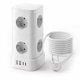 RIXGLEAM Mehrfachsteckdose Überspannungsschutz, 8 Fach Mehrfachsteckdose mit PD 20W USB C, Steckdosenleiste mit Schalter, Steckdosenwürfel mit Verlängerungskabel 2m, 16A/3840W, Weiß