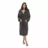 Lumaland Luxury Mikrofaser Bademantel mit Kapuze für Damen und Herren verschiedene Größen und Farben , Größen S, Grau