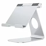 OMOTON Verstellbarer Tablet Ständer, Aluminium Tablet Halterung Tisch, Tablet Halter Kompatible mit 2024 iPad Pro 13, 11, 12.9, iPad 10.9 iPad Air Mini,und Tablets bis zu 12.9 Zoll, Silber