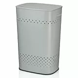 kela Sitz- Wäschekorb mit Deckel, Wäschesammler mit guter Luftzirkulation, Wäschetonne 39,5 x 29,5 x 57,5 cm, MALAGA, Metallkorb hellgrau