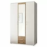 HANAU Kleiderschrank mit Spiegeltür in Weiß, Artisan Eiche Optik - Vielseitiger Drehtürenschrank 3-türig für Ihr Schlafzimmer - 120 x 196 x 54 cm (B/H/T)