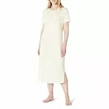 Amazon Essentials Damen Kurzärmliges Nachthemd Aus Weichem Baumwollmischgewebe, Elfenbein, L