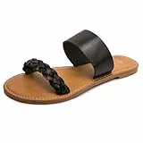 HEVA Geflochtene Slide-Sandalen für Frauen Offene Zehe Zwei Band Slip On Flache Sandalen Lässige Sommer sandalen(6.5UK 40EU,Schwarz)