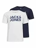 JACK & JONES JUNIOR Jungen Jjecorp Logo t-Shirt med rund Hals 2pk Jnr T Shirt, Navy Blazer/Pack:Navy Blazer Large Print + White Large Print, 176 EU