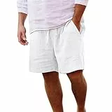 Yageshark Shorts Herren Sommer aus Leinen Leichte Luftige Einfarbige Lockere Passform Freizeit Kurze Hose(Weiß,3XL)