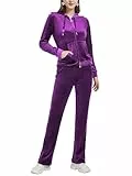Woolicity Damen Hausanzug Velours Nicki Freizeitanzug Trainingsanzug Set Sportanzug Jogginganzug Schlafanzug mit Reißverschluss Oberteil und Hose Set Lila S