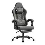 WOLTU Gaming Stuhl mit Massagefunktion, Computerstuhl Ergonomisch, Taschenfederkissen, Lendenmassage, Kopfkissen, Fußstütze, Drehstuhl, 150 kg, Tech-Stoff, Grau+Gelb