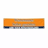 Banner Personalisiert, Werbebanner mit Text/Logo/Foto, Selbst gestalten mit Text & Bild, Individuelles Banner, für Innen & Außen, für Werbung, Anzeigen, Geburtstag, Events (30 * 120cm)