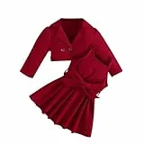 XINYUNZU Kleider für Mädchen mit Blazer Anzug Set Kuschel Kinder Kleidung Bekleidungssets Einfarbige Mode Outfit 2 Teilig Süße Klamotten für 3-8 Jahre Alt Sale Wein 3J