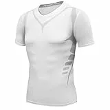 AMZSPORT Herren Kompressions-Shirt Kurzarm Funktionsshirts Baselayer Kurzarm Weiß Size XL