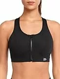 Yvette Sport BH Starker Halt Vorderverschluss Große Größe Mesh Ringerrücken für Lauf Joggen Reiten, Schwarz, L